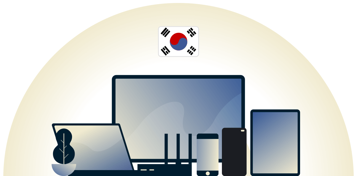 VPN da Coreia do Sul protegendo uma variedade de dispositivos.